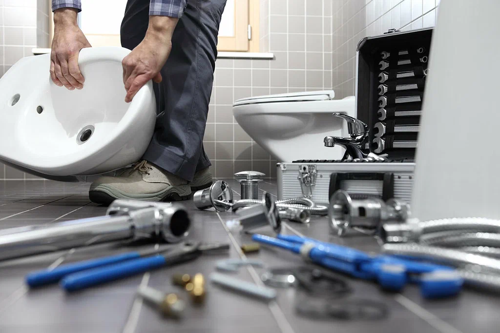 Plumbing tools prepared for a bathroom repair in Morgan Hill