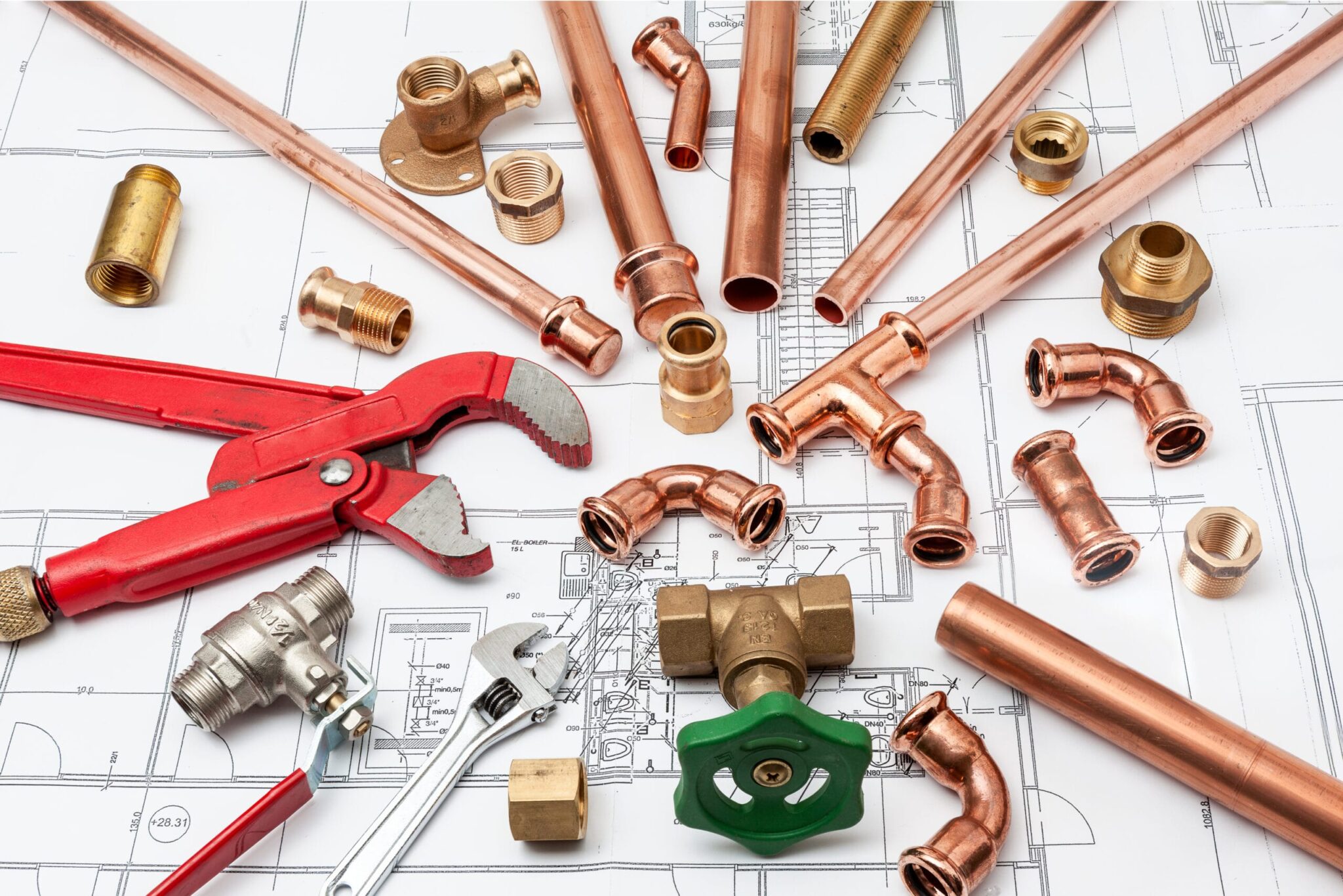 Copper pipes, fittings, valves, and plumbing tools in Morgan Hill