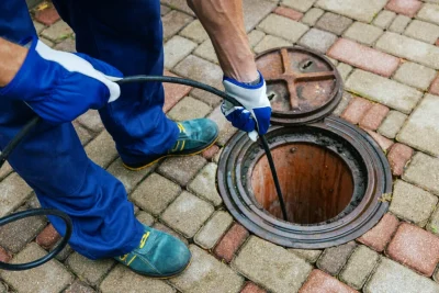 Plumber cleaning an outdoor sewer drain in Morgan Hill